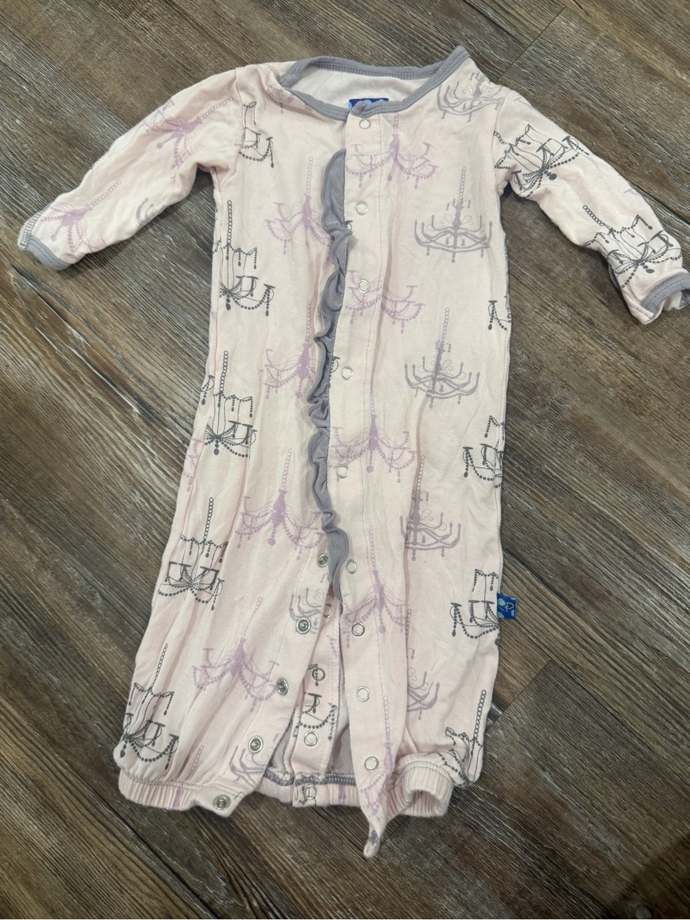 Kickee Pants Pink and Gray Chandelier Convertible Pajama